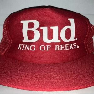 Vintage Budweiser Bud King of Beers Red Trucker Hat snapback cap rare 80s 90s